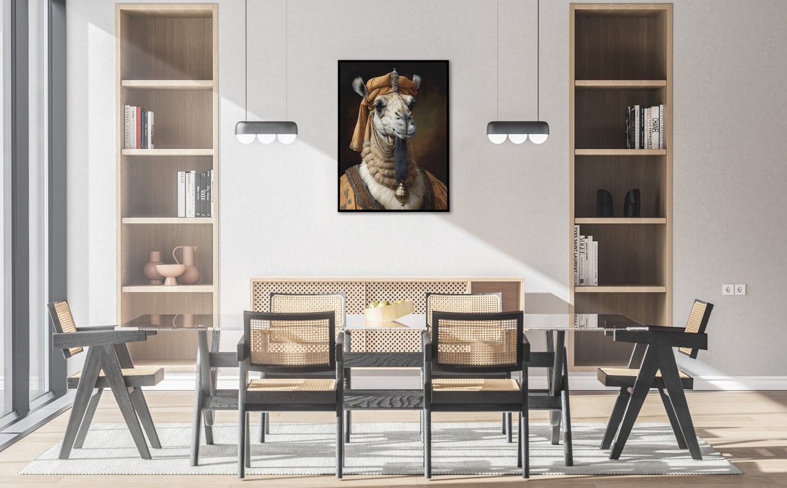 Noble Camel Baroque Style Portrait With Turban Funny Wall Art - Image 4