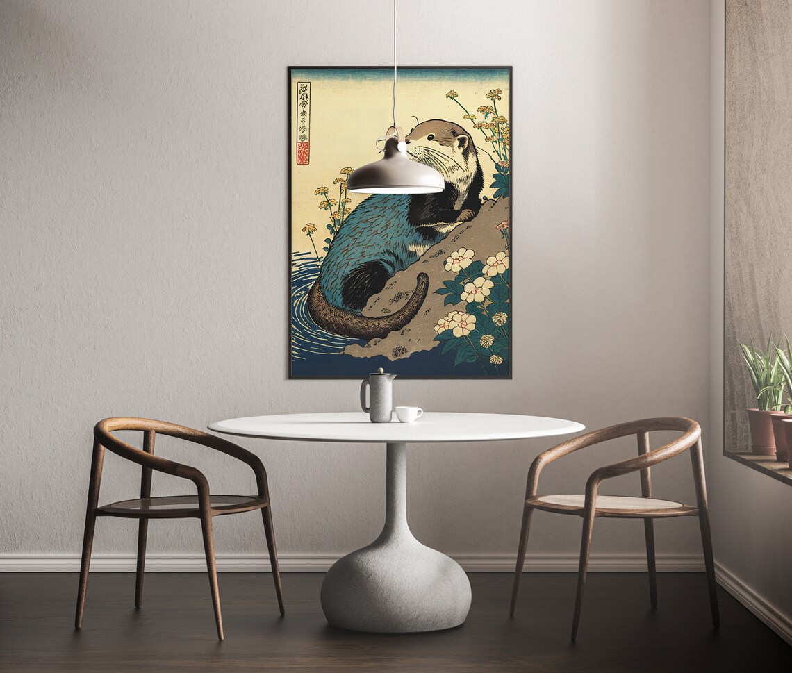 Otter Ukiyo-E Art Print, Japanese Style Illustration - Image 4
