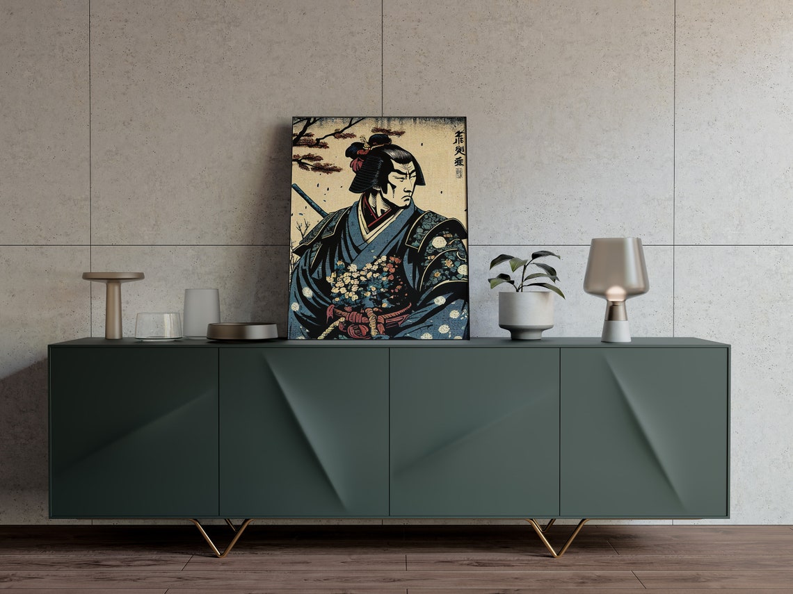 Samurai Warrior Portrait in Ukiyo E Japanese Woodblock Style Poster - Image 3