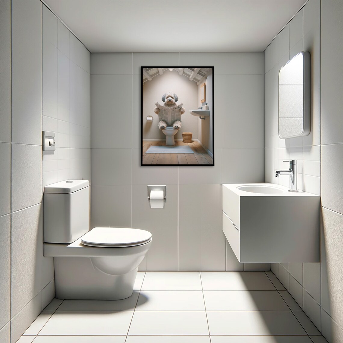 Havanese Dog Reading Newspaper Bathroom Art Print - Image 4