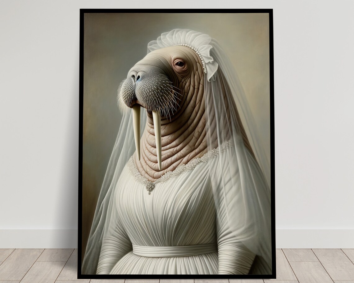 Walrus Wedding Portrait, Funny Animal Art Print