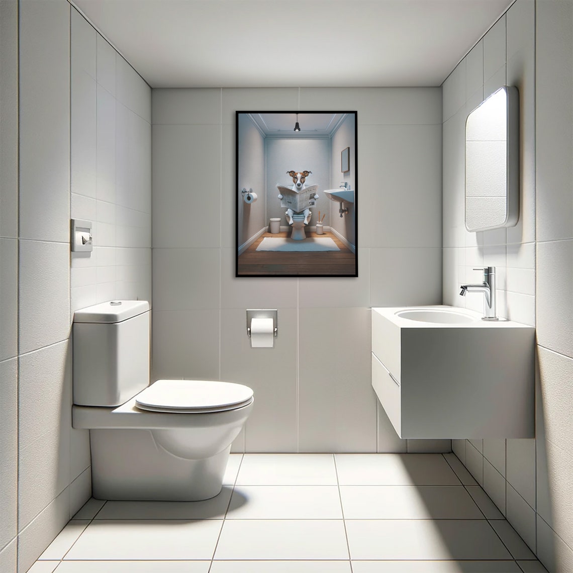 Funny Jack Russell Terrier Reading Newspaper On Toilet Bathroom Poster - Image 4