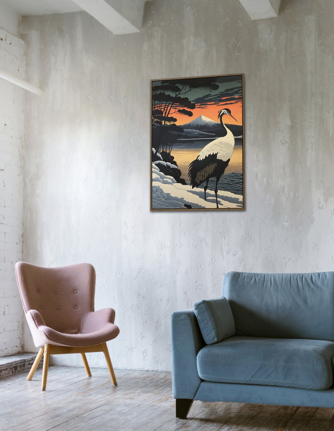 Red Crowned Crane At Sunset With Mount Fuji Japan Art Poster - Image 4