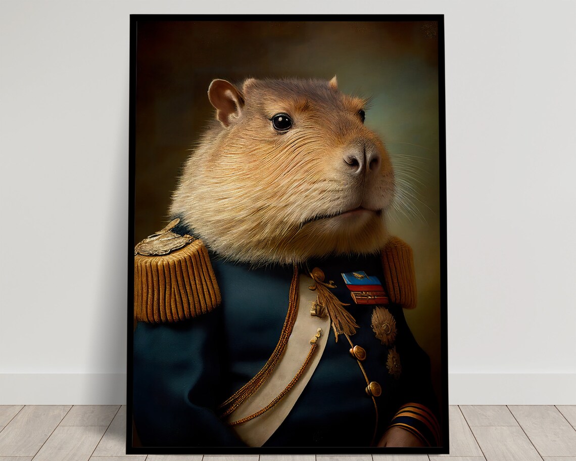 Portrait Of A Capybara In Military Uniform Poster