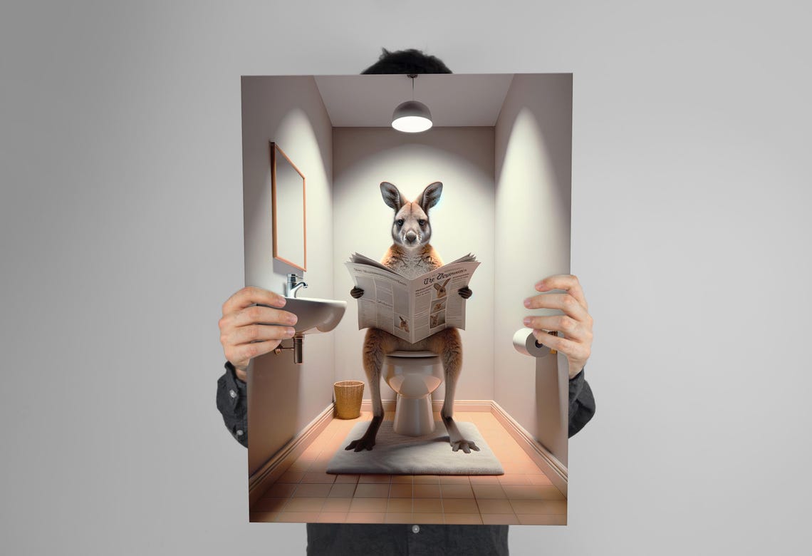 Funny Wallaby Reading Newspaper On The Toilet Bathroom Poster - Image 3