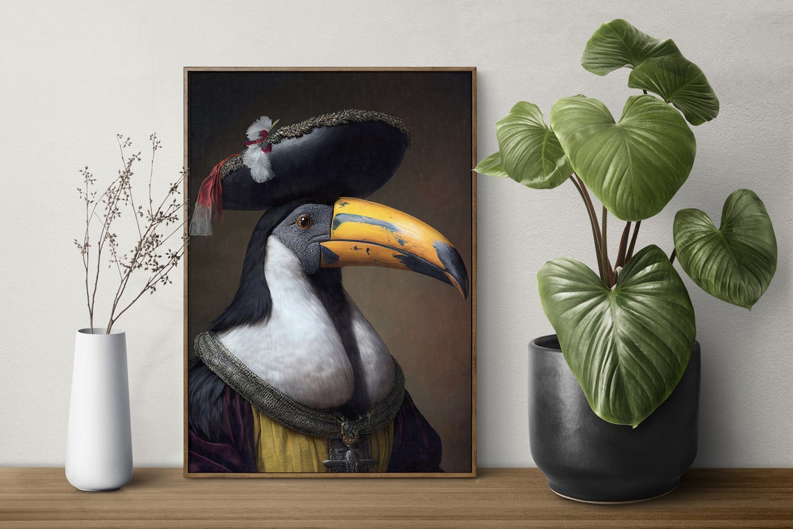 Toucan Baroque Style Portrait Black Feathered Hat Funny Poster - Image 3