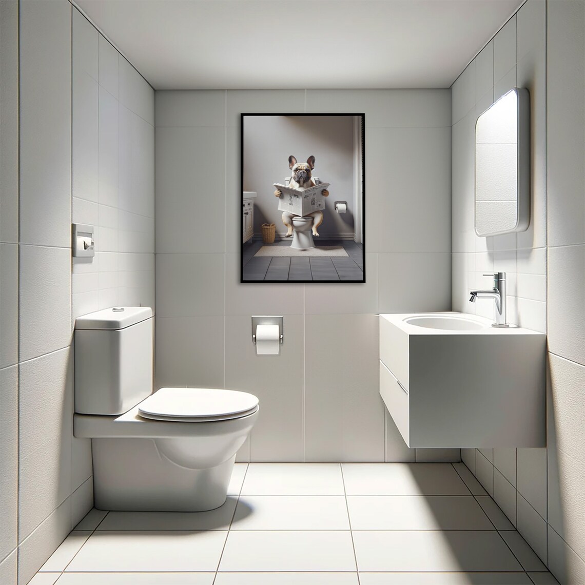 French Bulldog Reading Newspaper, Funny Bathroom Poster - Image 4