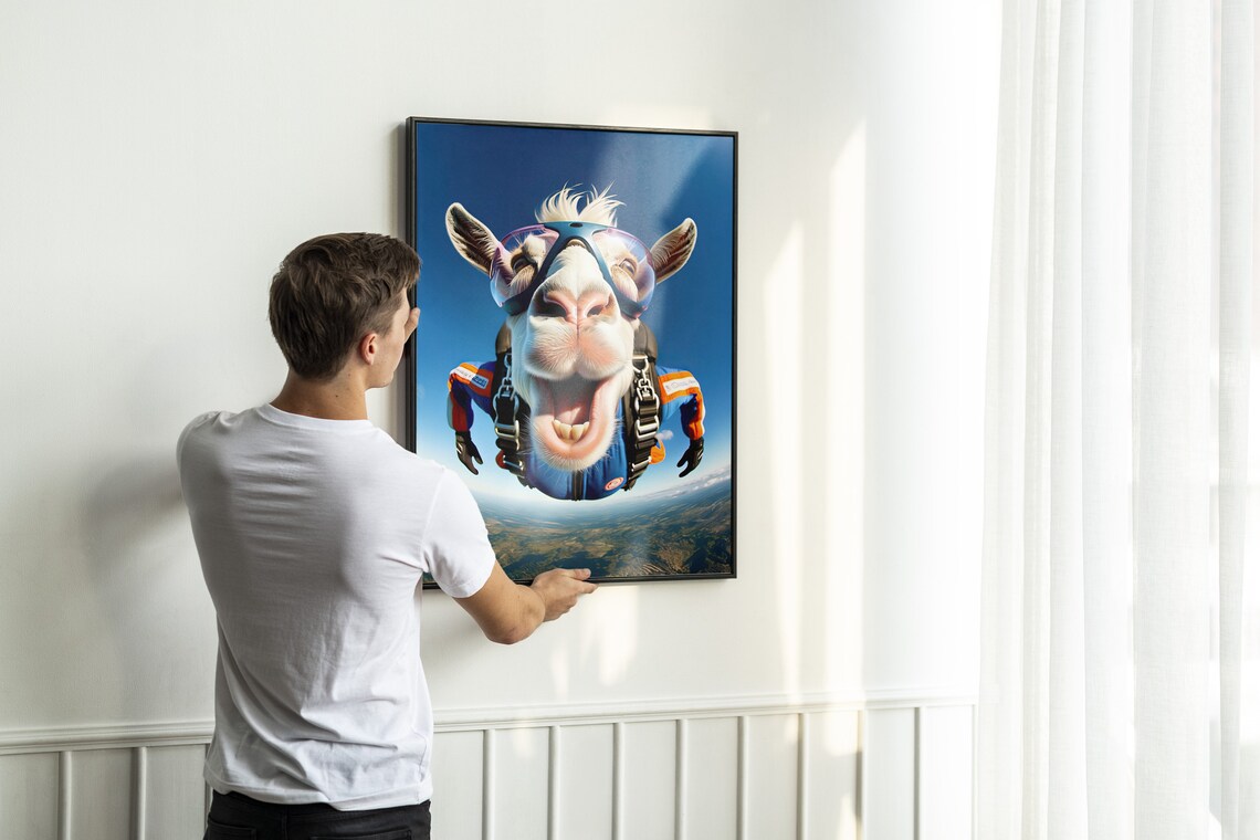 Skydiving Goat in Free Fall, Animal Wall Art Print - Image 2