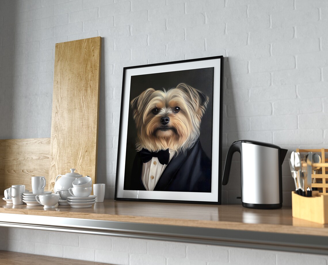 Yorkshire Terrier In Tuxedo Bow Tie Funny Dog Portrait Poster - Image 4