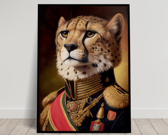 Portrait Of A Cheetah In Military Uniform Art Print