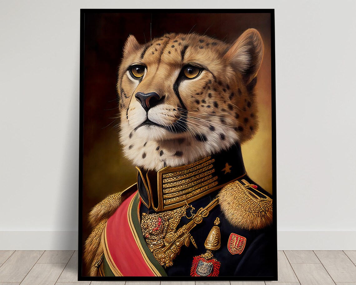 Portrait Of A Cheetah In Military Uniform Art Print