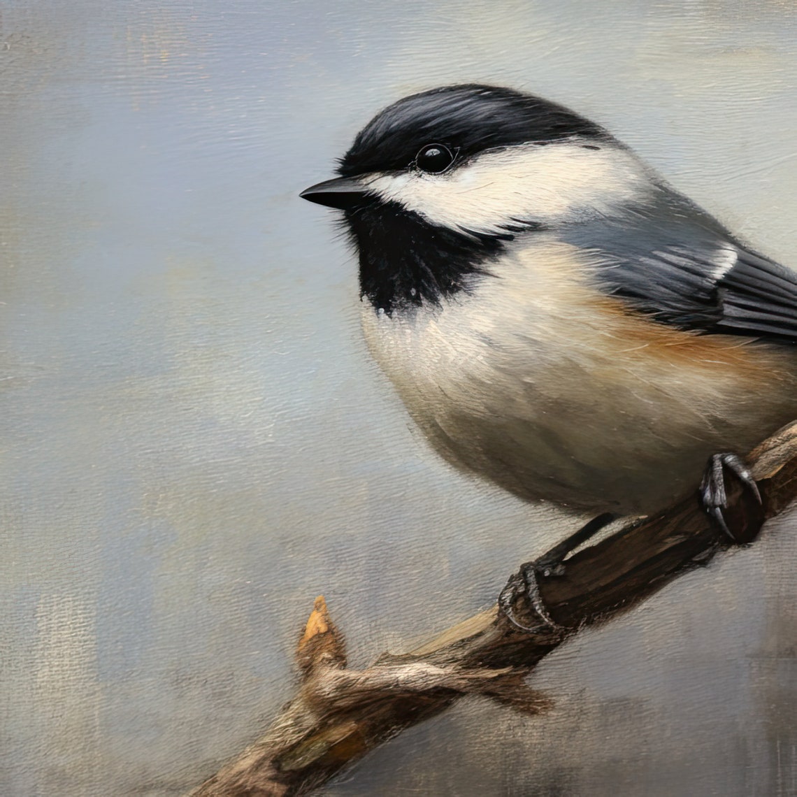 Black-Capped Chickadee Perched On Branch Vintage Bird Painting Poster - Image 3