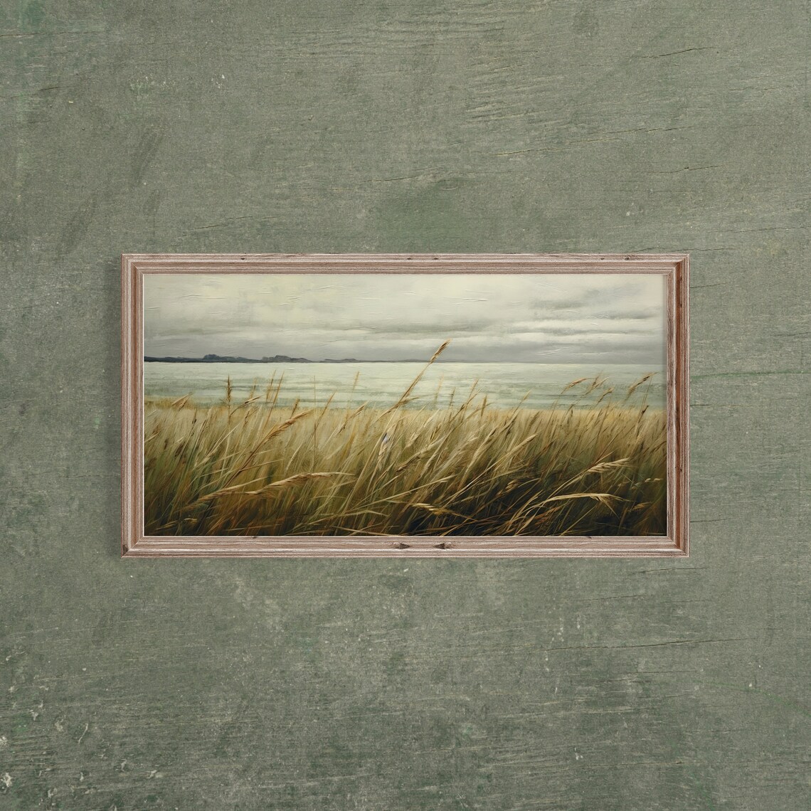 Panoramic Sea Side Wheat Field, Vintage Coastal Art - Image 3