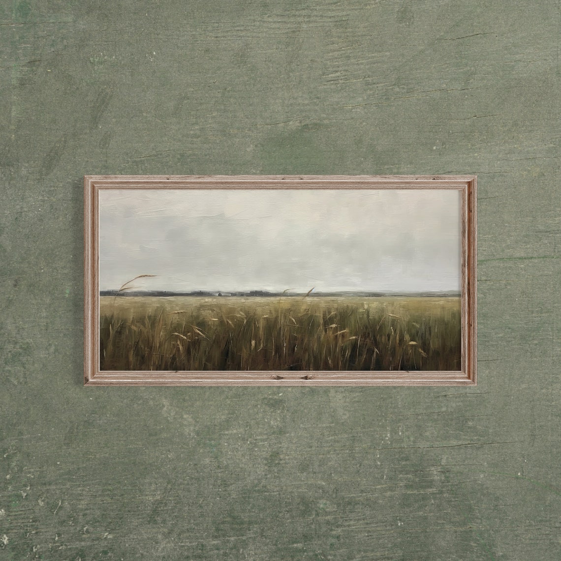 Panoramic Golden Wheat Field Under Gray Stormy Sky Vintage Poster - Image 3