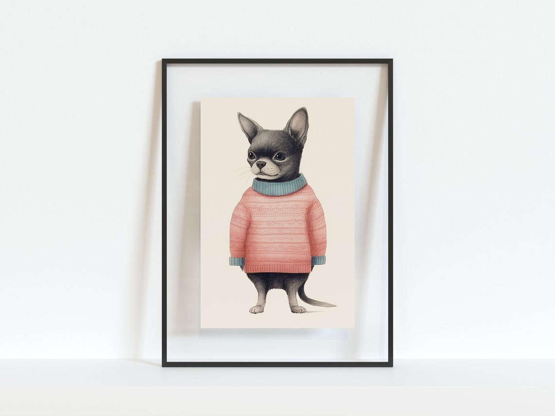 Chihuahua Puppy Wearing Pink Sweater Cute Funny Dog Lover Poster - Image 4