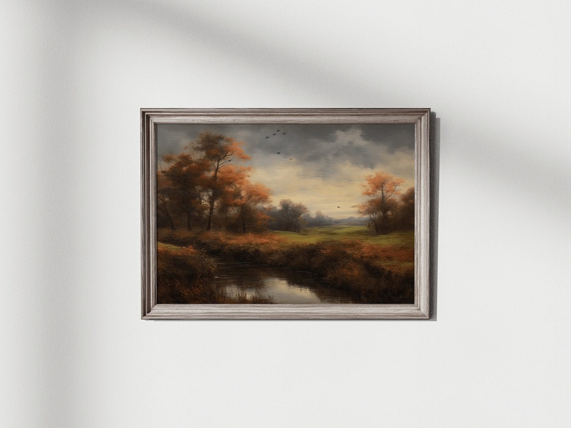 Vintage Autumn Landscape Painting Autumn Oil Painting Fall Season Wall Decor Autumn Landscape Print Fall Season Lake House Art - Image 2