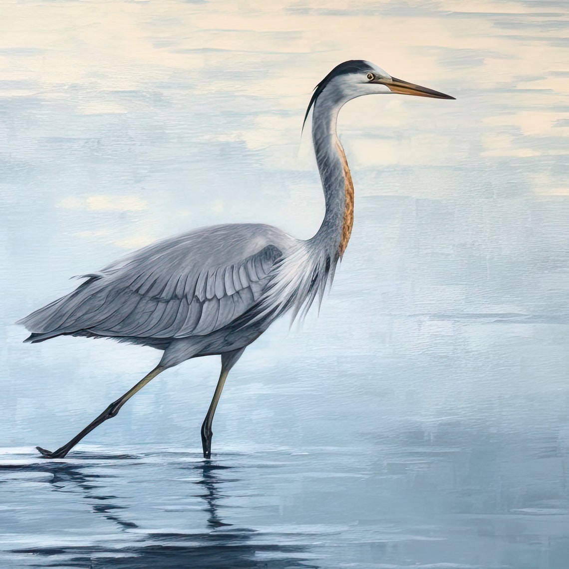 Vintage Great Blue Heron Painting Vintage Bird Painting Coast House Print Coast Bird Painting Sea Life Painting Wall Decor - Image 3