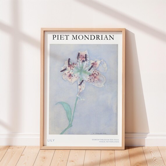 Piet Mondrian Lily Vintage Delicate Botanical Watercolor Art Poster