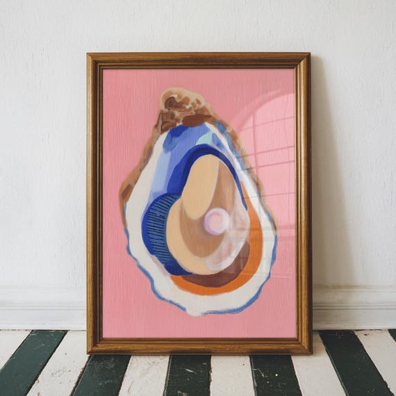 Bold Oyster Painting Abstract Coastal Kitchen Art Print Wall Dining Room Decor Foodie Unframed
