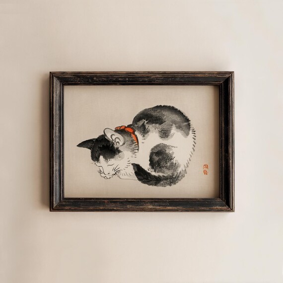 Kono Bairei Sleeping Cat Japanese Ink Painting Animal Art Poster