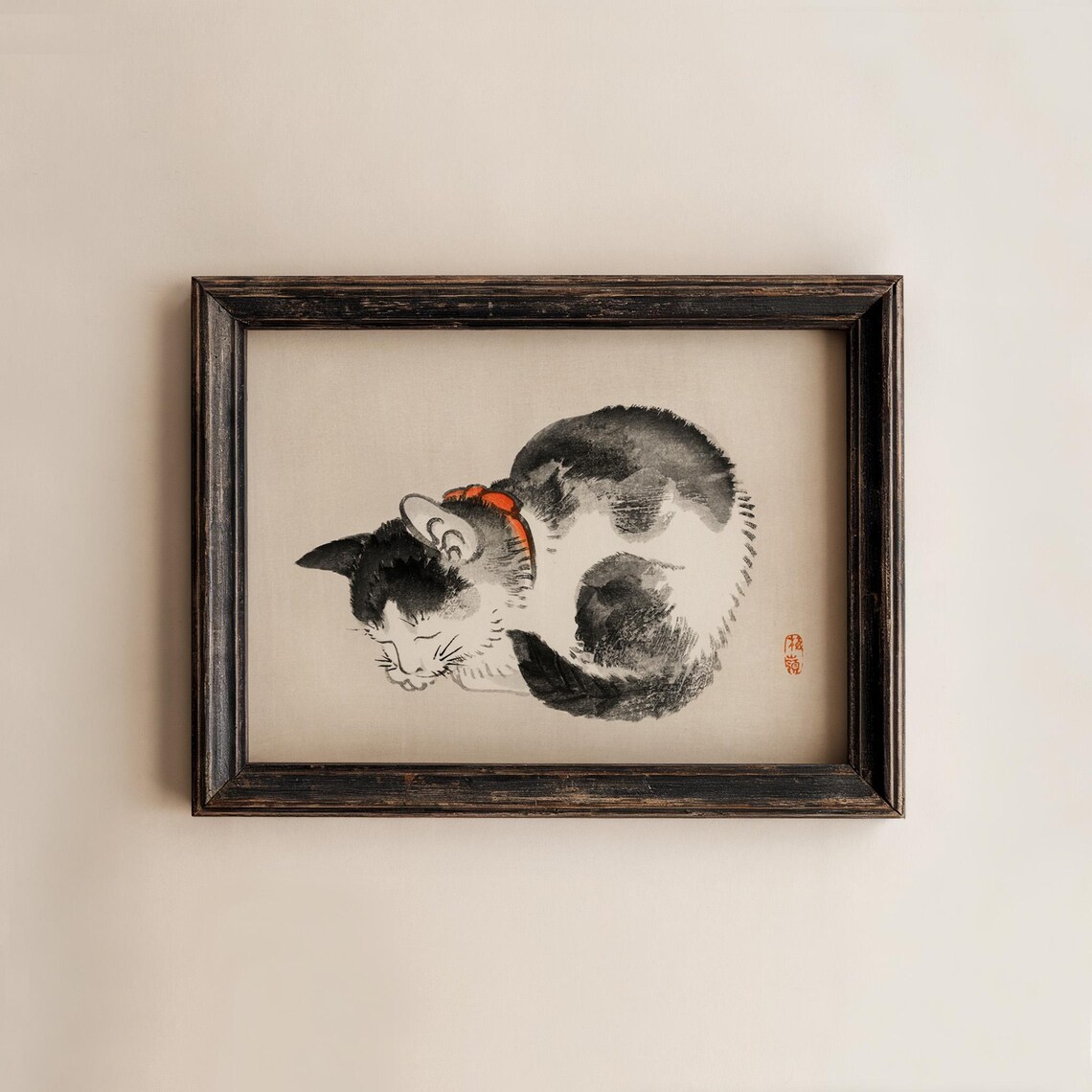 Kono Bairei Sleeping Cat Japanese Ink Painting Animal Art Poster