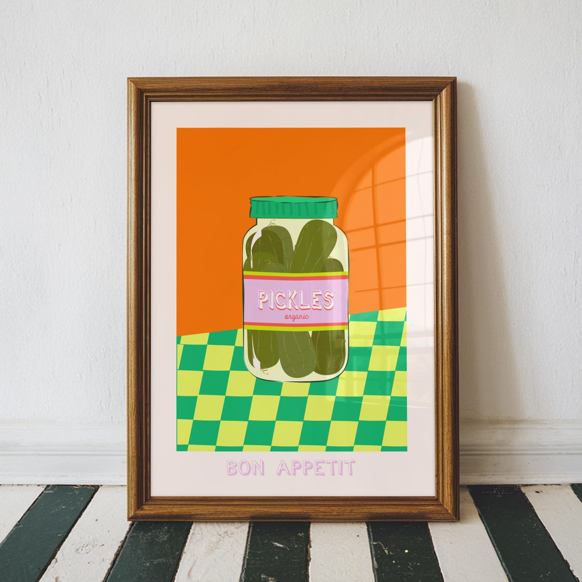 Organic Pickles Jar Retro Bon Appetit Kitchen Decor Art Poster
