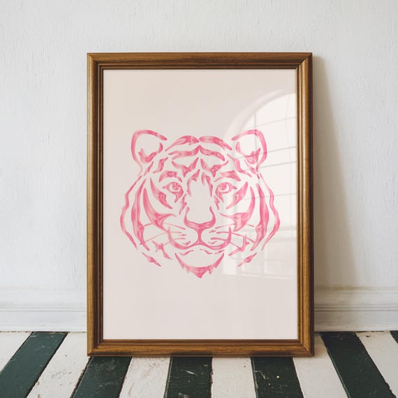 Tiger Wall Art Print Trendy Home Decor Pink Illustrative Animal Lover Gift Unframed