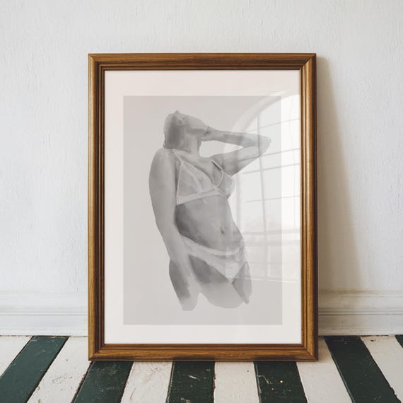 Woman Painting Print Black And White Wall Art Portrait Body Positive Decor Spa Esthetician