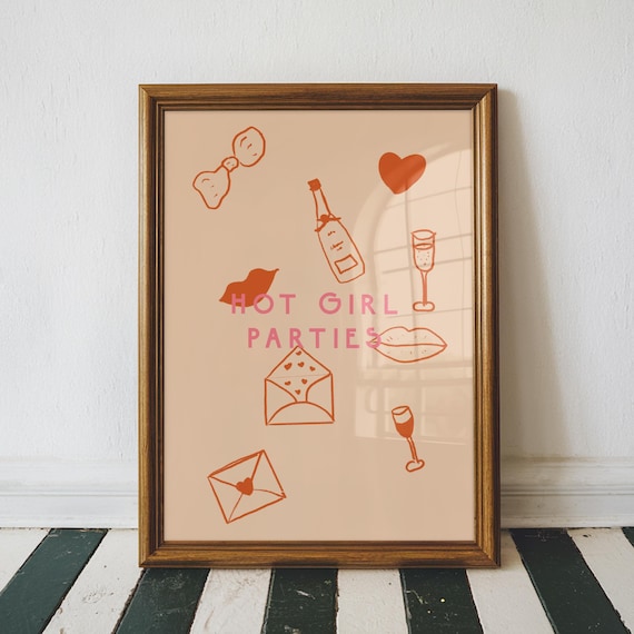 Hot Girl Parties Fun Typography Champagne Celebration Party Poster