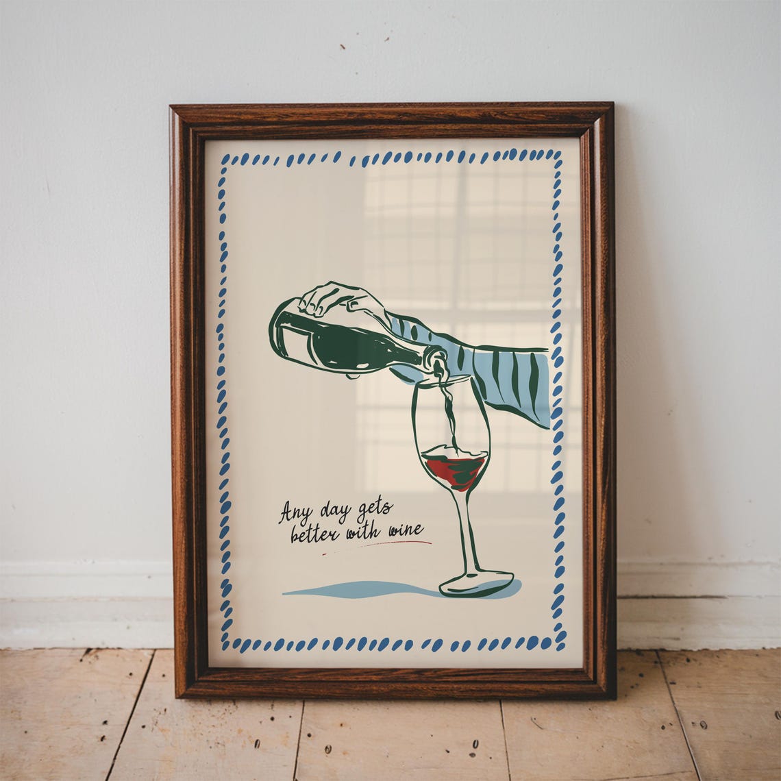 Any Day Gets Better With Wine Retro Bar Cart Decor Quote Poster