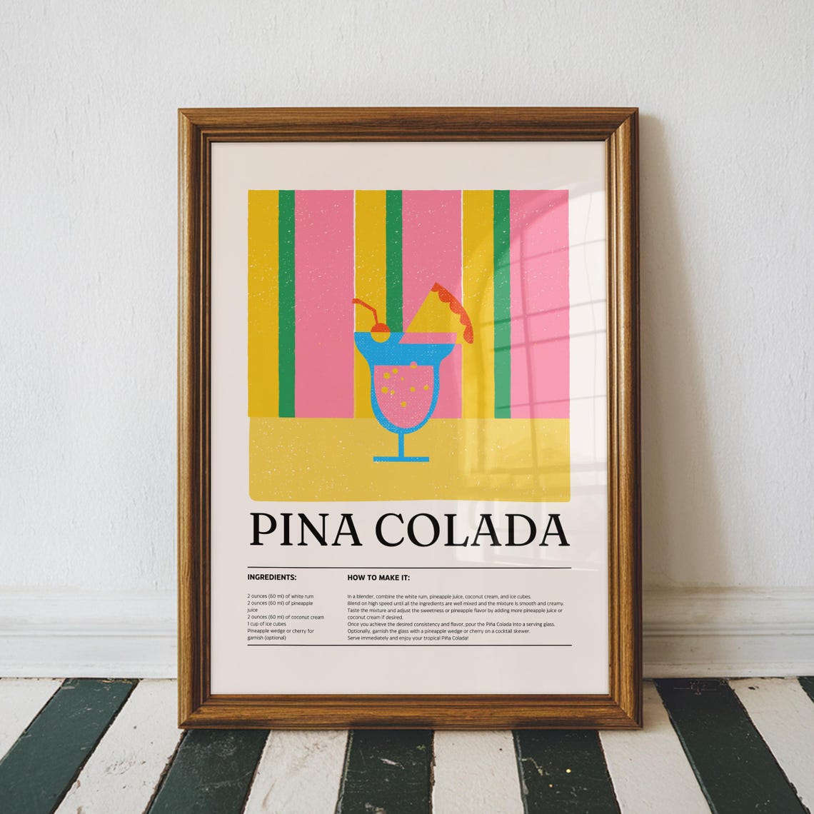 Pina Colada Cocktail Recipe Pop Art Kitchen Wall Decor Poster