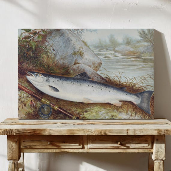 Trout Fishing By Samuel Kilbourne Coastal Vintage Art Print Gift For Fisherman Lover Nautical Painting Unframed
