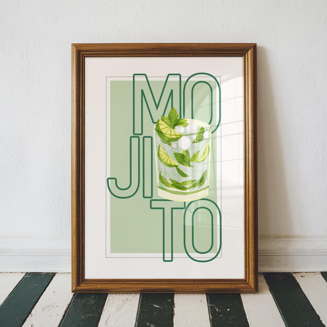 Mojito Retro Typography Lime Mint Glass Cocktail Bar Decor Poster