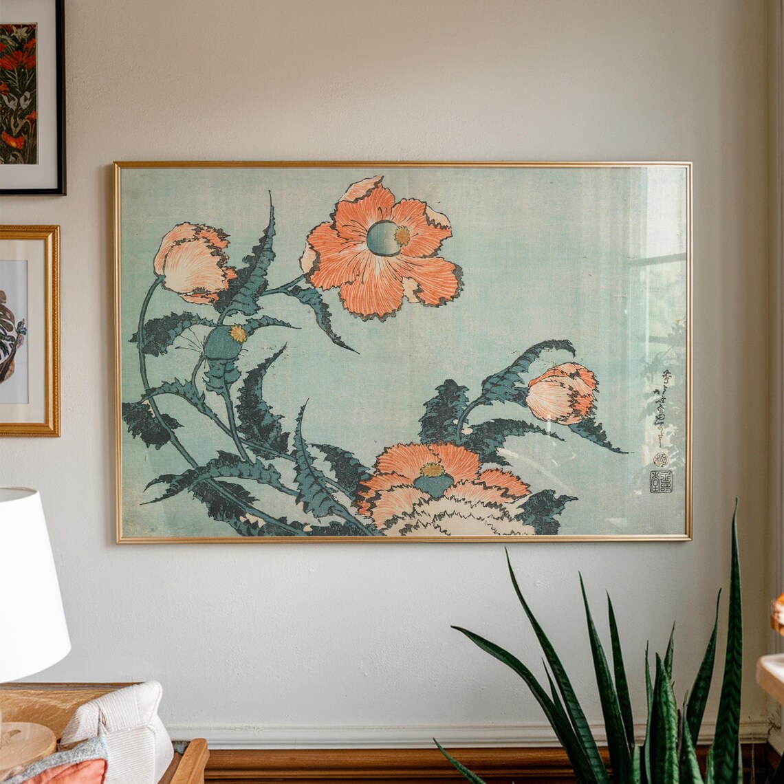 KATSUSHIKA HOKUSAI Poppies Vintage Japanese Ukiyo-e Floral Art Poster