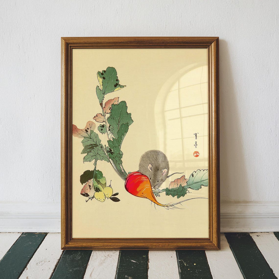 Japanese Woodblock Mouse With Daikon Radish Ukiyo-e Animal Art Poster
