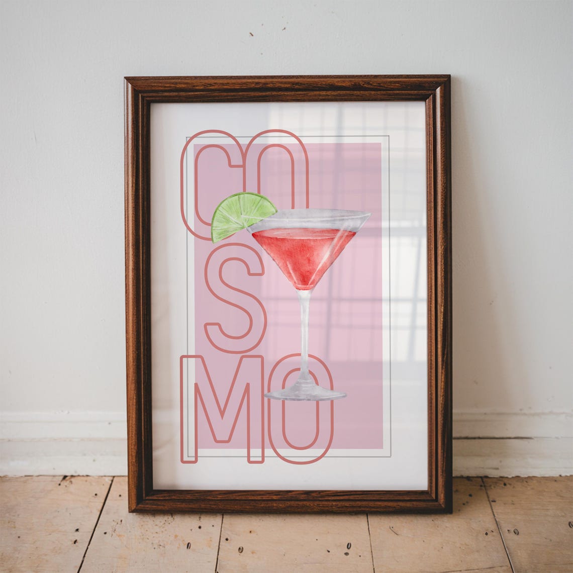 Cosmopolitan Retro Typography Pink Cocktail Glass Bar Decor Poster