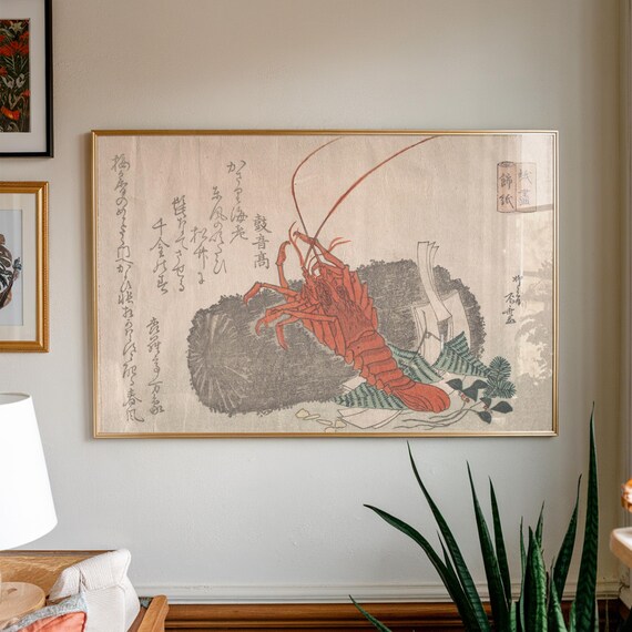 Japanese Lobster Painting Coastal Decor Japan Wall Art Gift Ukiyoe Ocean Lover Museum Print