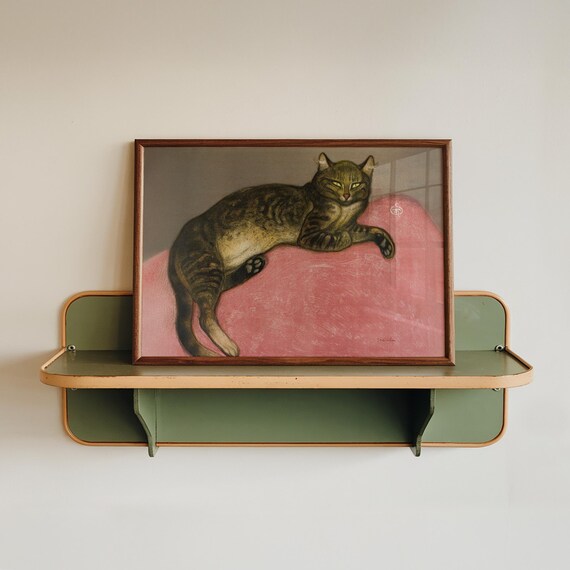 Steinlen Tabby Cat on Pink Cushion Vintage French Feline Art Print