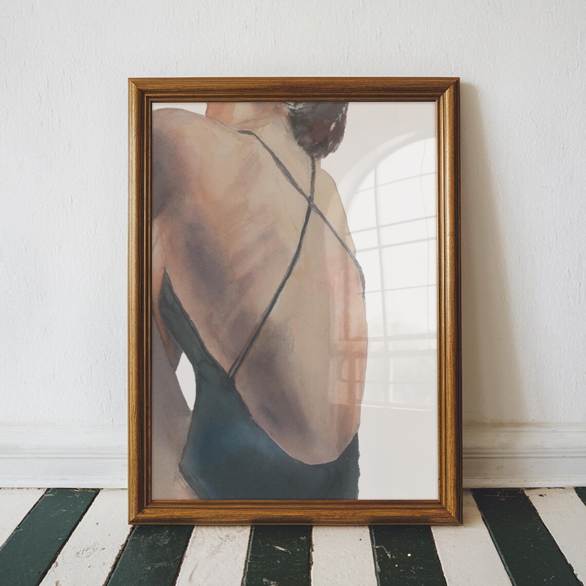 Watercolor Woman Bare Back Crisscross Straps Elegant Feminine Spa Art Poster