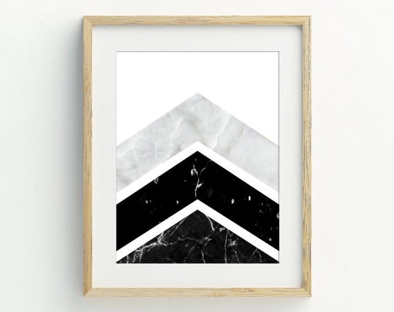 Black And White Marble Chevron Print Marble Wall Art Instant Art Geometric Wall Decor Minimalist Art 5x7 8x10 11x14