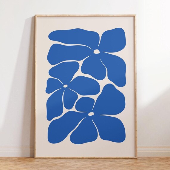 Cobalt Blue Bold Floral Cutout Modern Abstract Flower Shapes Poster