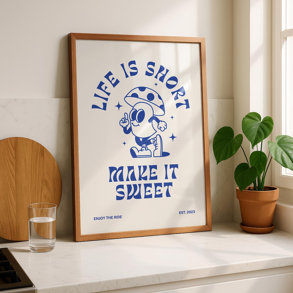 Make It Sweet Mushroom Poster, Retro Typography Quote