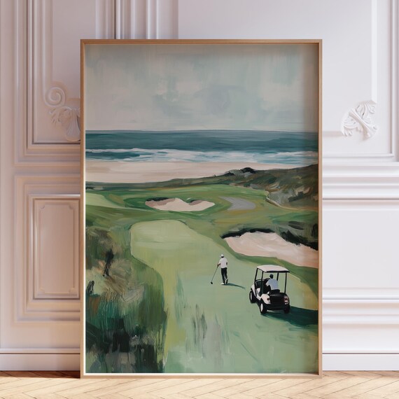 Coastal Golf Course Ocean Watercolor Landscape Sports Art Poster