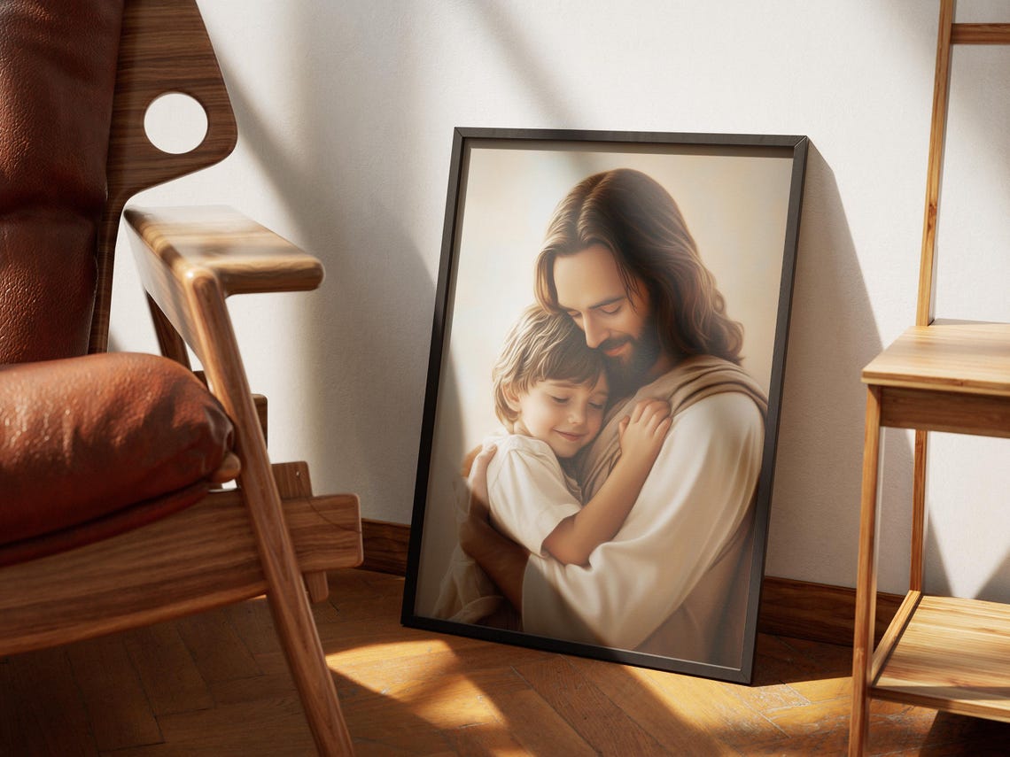Jesus Christ Hugging Little Boy Tender Embrace Christian Gift Poster - Image 4