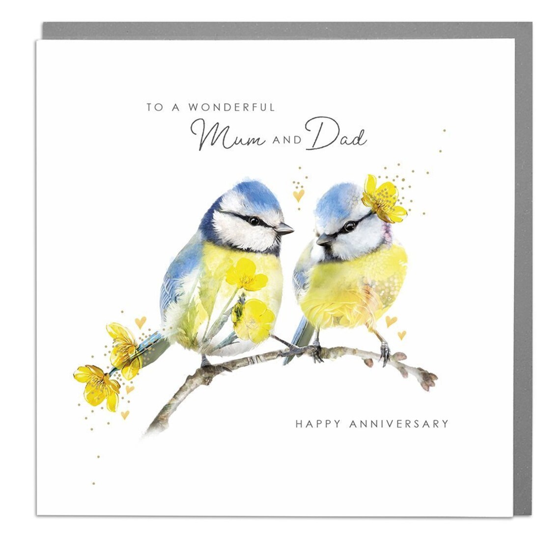 Blue Tits Lovebirds Happy Anniversary Mum and Dad Poster Card