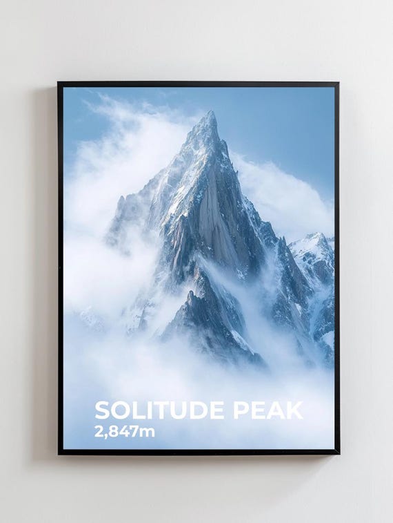 Solitude Peaks Poster, Misty Mountain Print