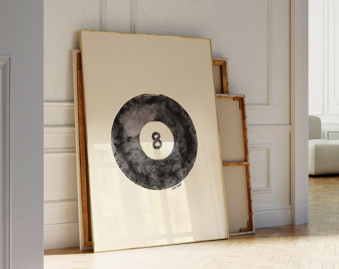 8 Pool Ball Retro Print, Vintage Game Room Poster