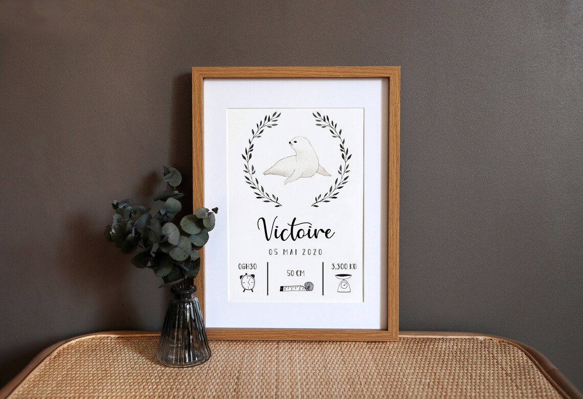 Personalised Birth Phoque Watercolor Art Print