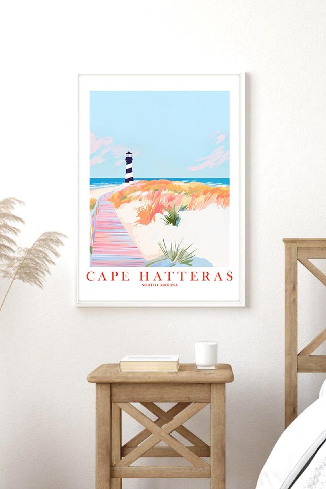 Cape Hatteras Lighthouse Beach Travel Poster North Carolina Coast