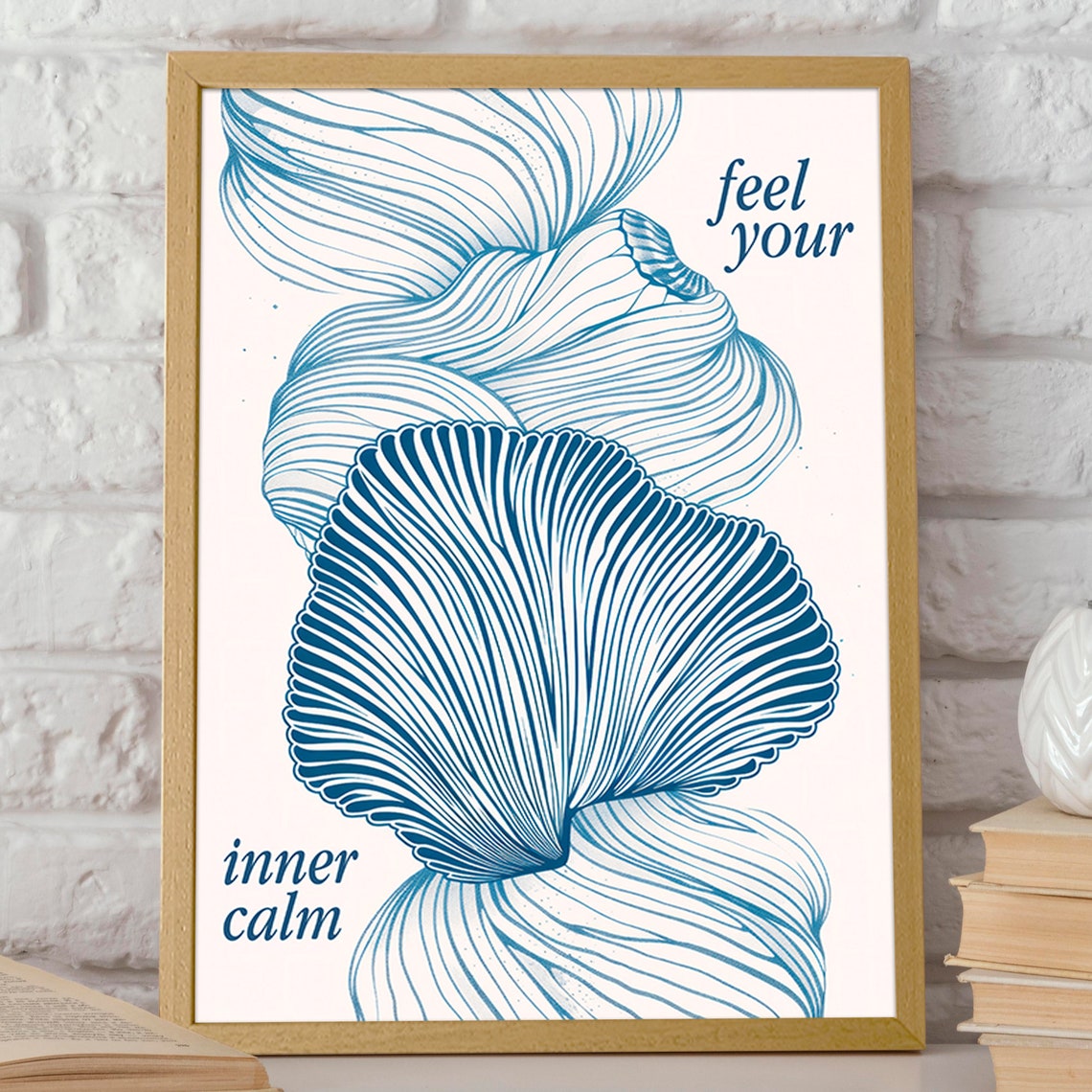 Feel Your Inner Calm Poster Blue Seashell Art Print Relaxing Ocean Inspired Wall Decor - Image 2
